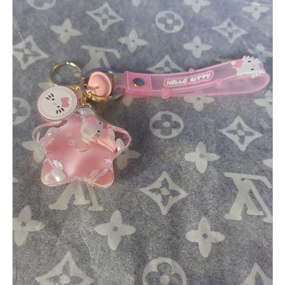 Star shape Hello Kitty snow globe Pink & White Keychain